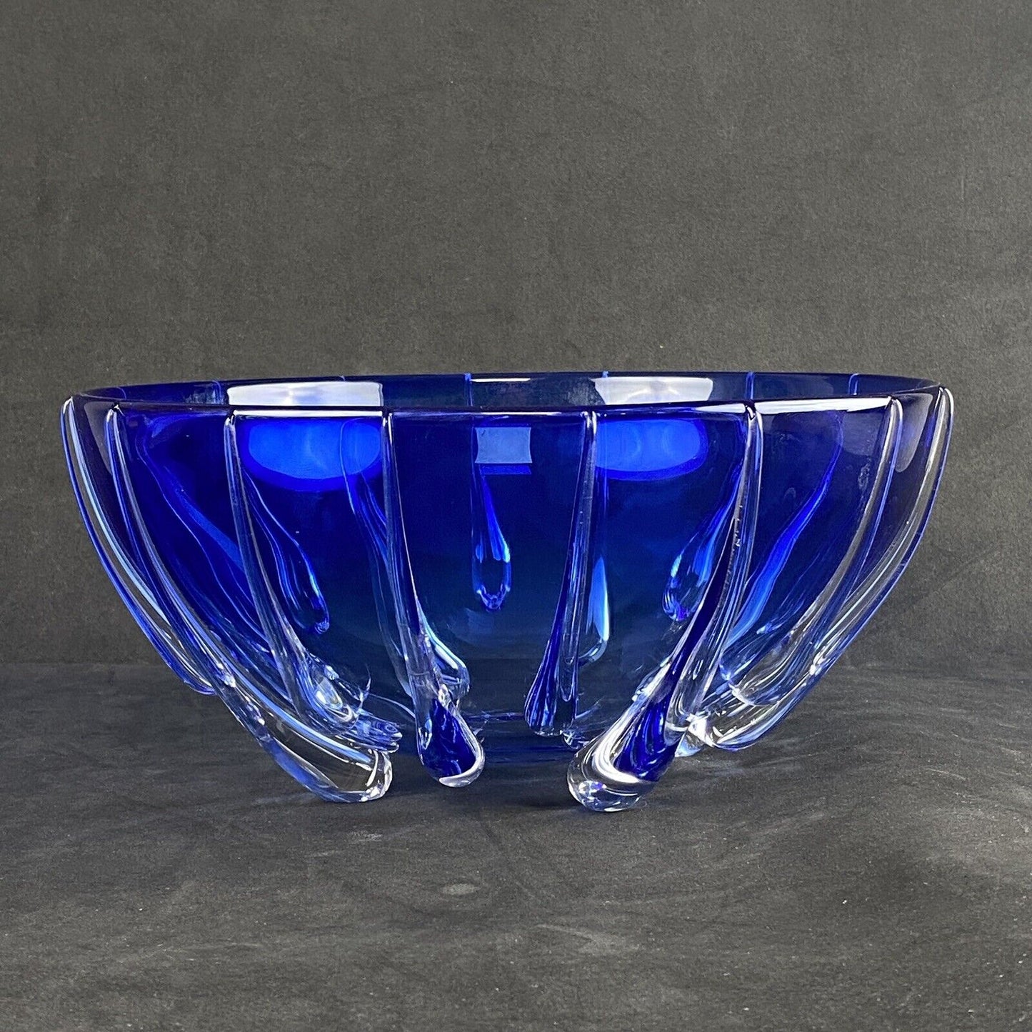 Thomas Buechner III Art Glass Bowl Signed Blue 9.5" diameter x 4.25" tall