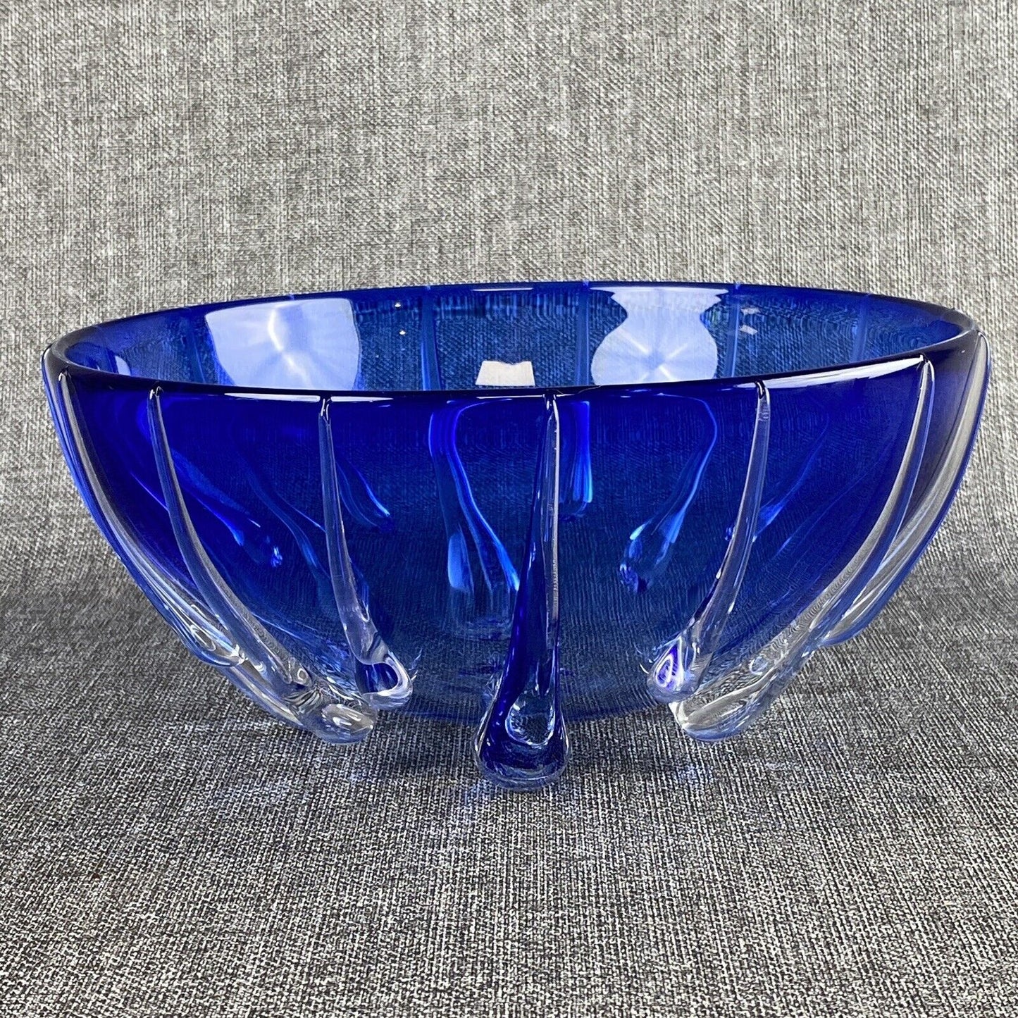 Thomas Buechner III Art Glass Bowl Signed Blue 9.5" diameter x 4.25" tall