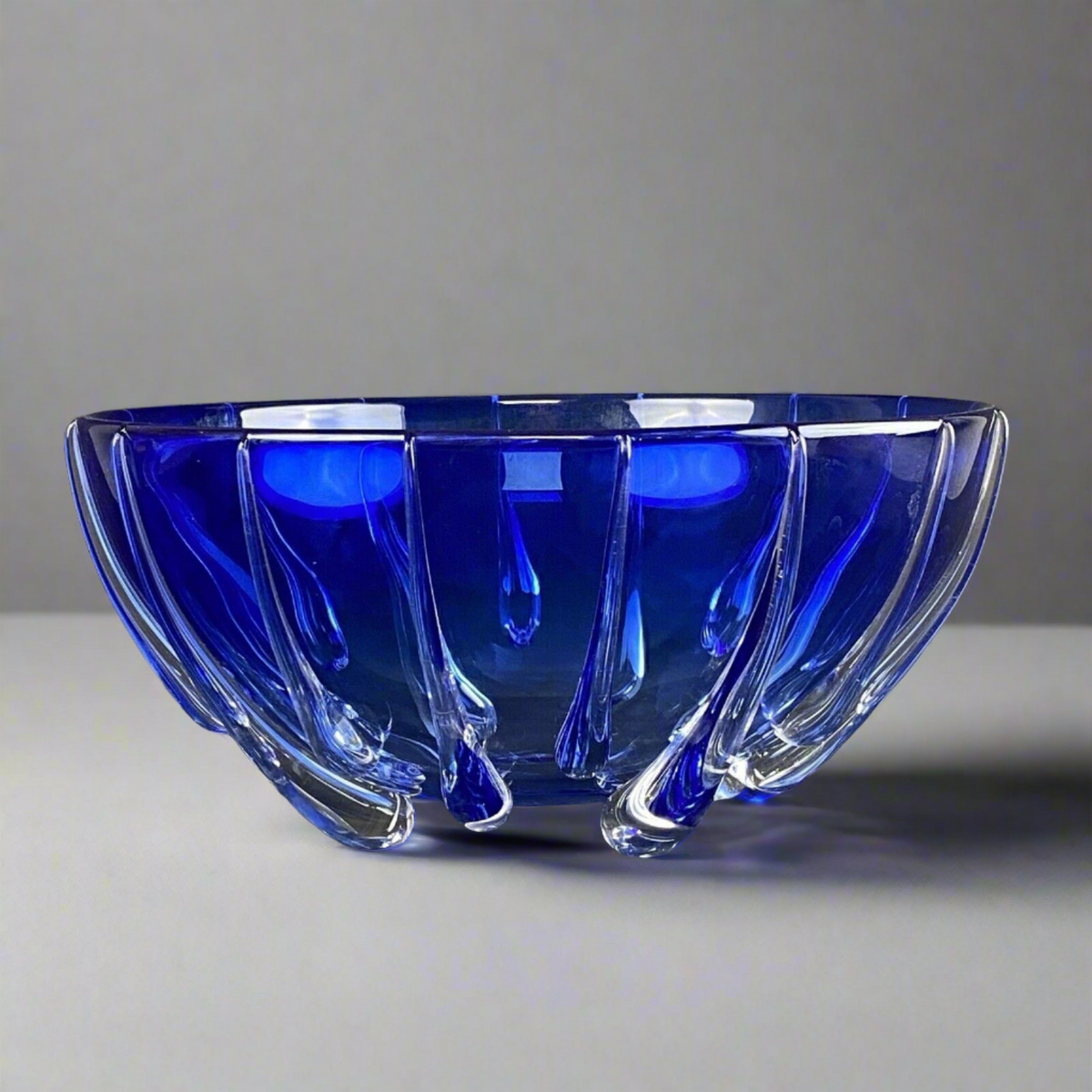 Thomas Buechner III Art Glass Bowl Signed Blue 9.5" diameter x 4.25" tall