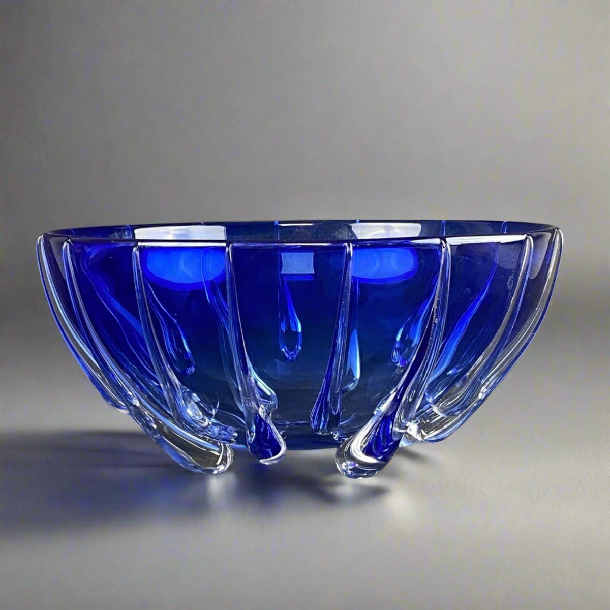 Thomas Buechner III Art Glass Bowl Signed Blue 9.5" diameter x 4.25" tall