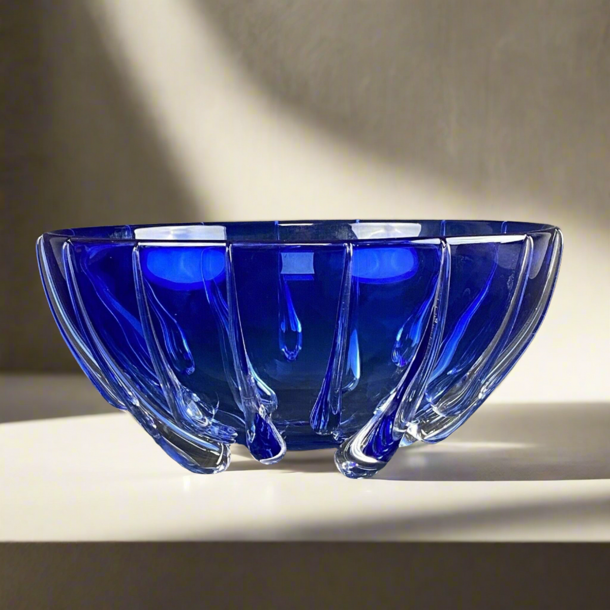 Thomas Buechner III Art Glass Bowl Signed Blue 9.5" diameter x 4.25" tall