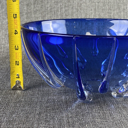 Thomas Buechner III Art Glass Bowl Signed Blue 9.5" diameter x 4.25" tall