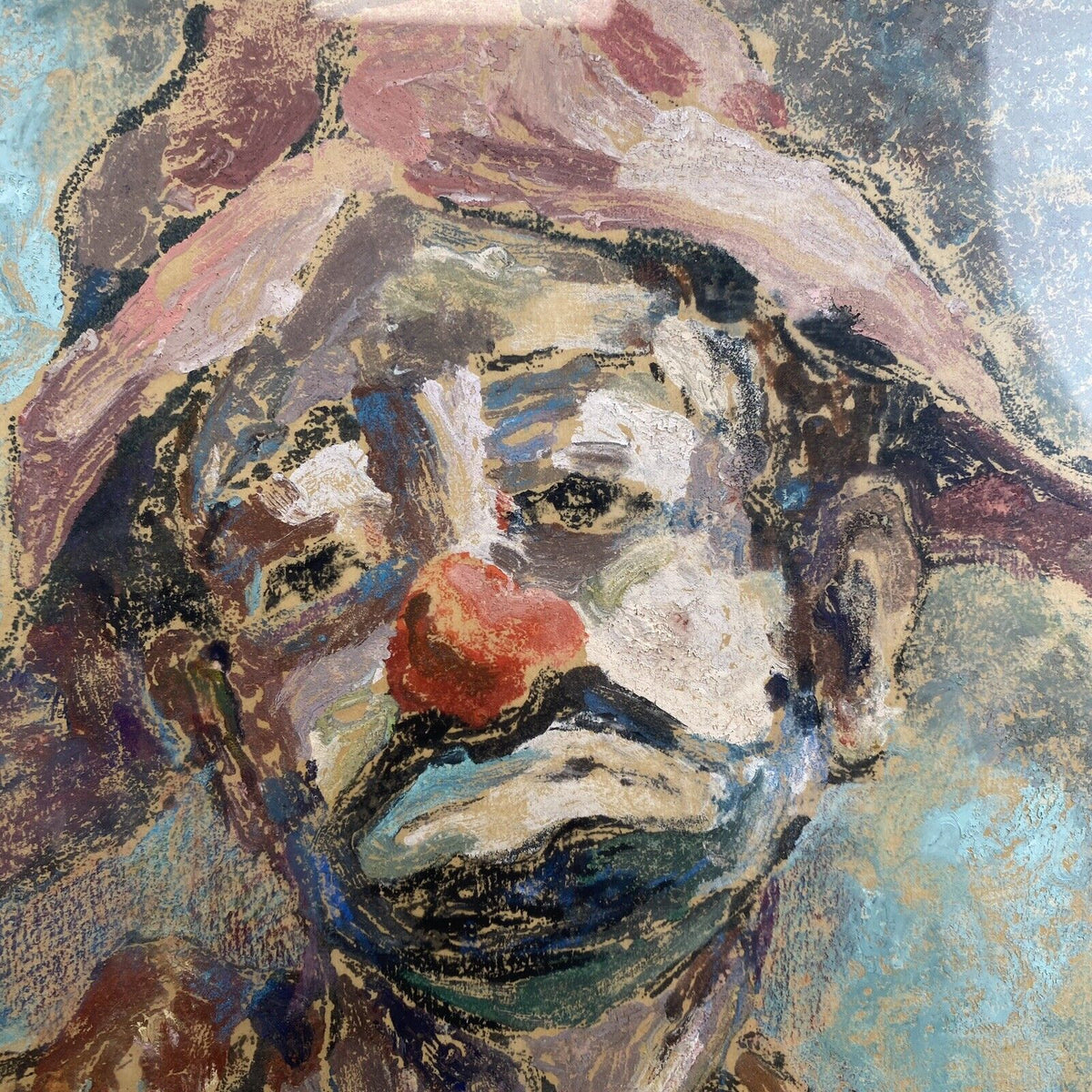 Original Signed Clown Gouache Painting by American Impressionist Edna Gass 21x18