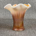 Dugan Iridescent Marigold Carnival Opalescent Glass Vase Standing 5.25 in Tall