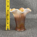 Dugan Iridescent Marigold Carnival Opalescent Glass Vase Standing 5.25 in Tall