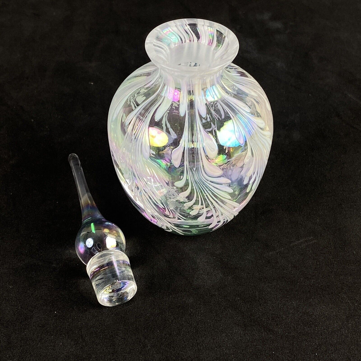 Iredescent Hand Blown Glass Perfume Bottle 6.25"