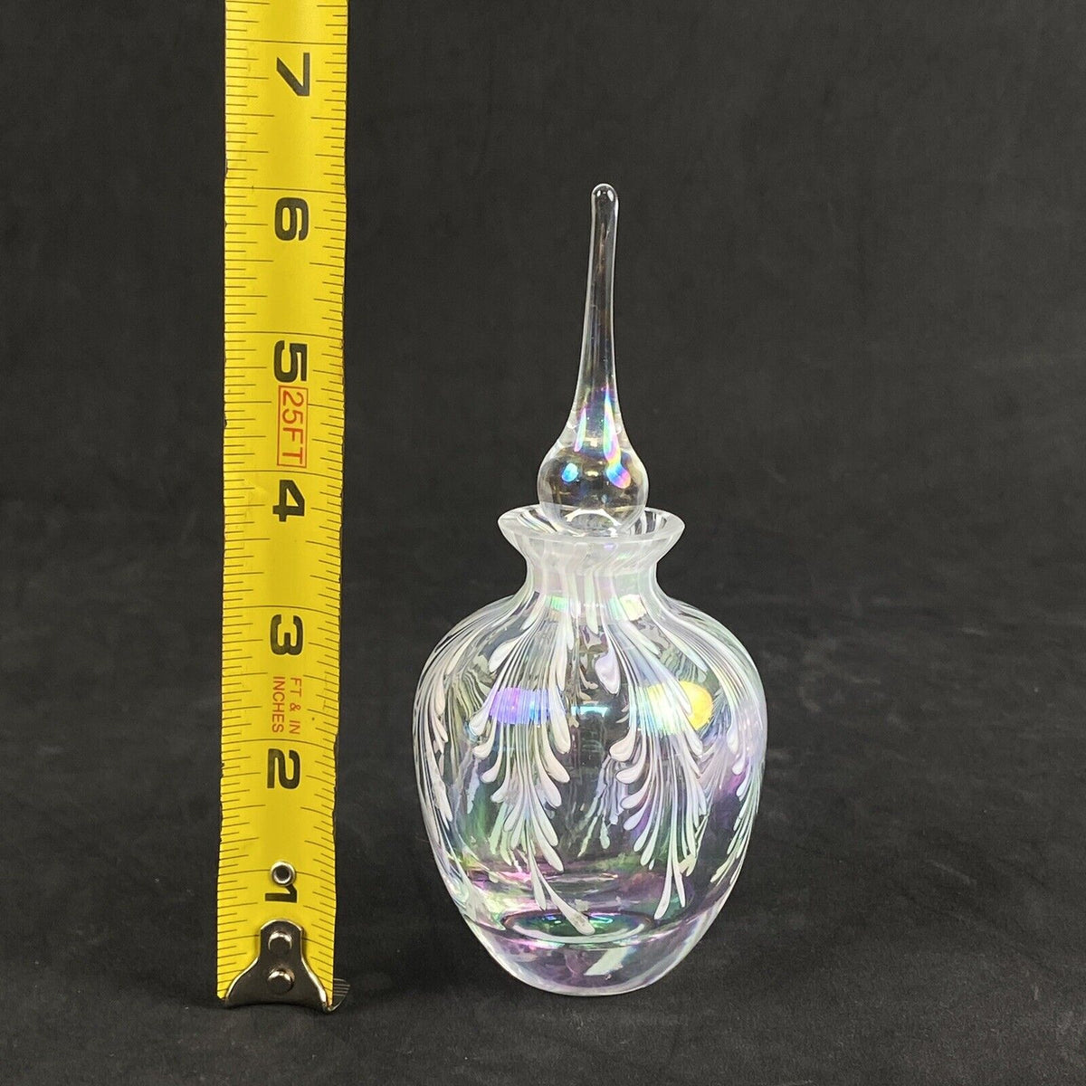 Iredescent Hand Blown Glass Perfume Bottle 6.25"