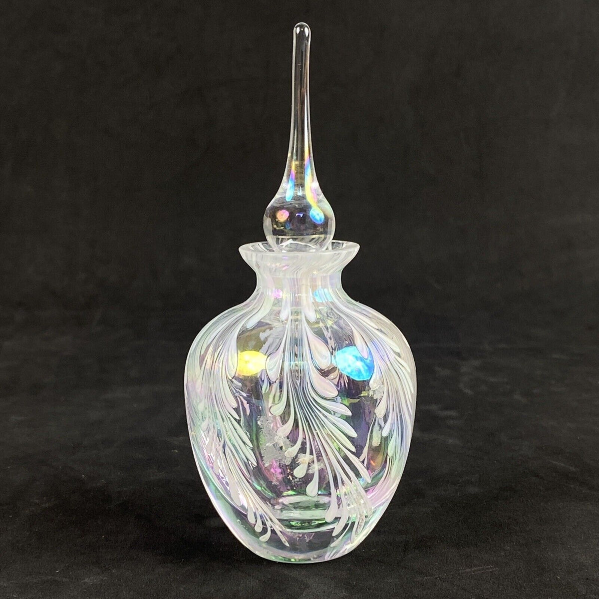 Iredescent Hand Blown Glass Perfume Bottle 6.25"