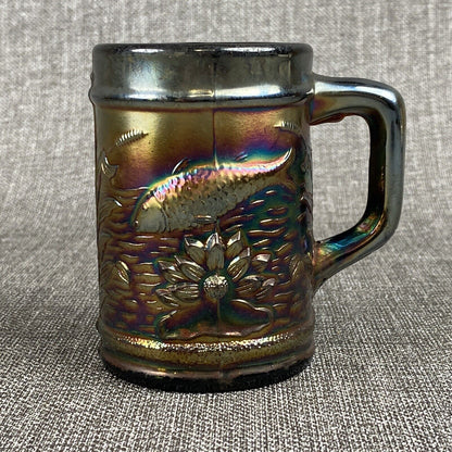 Vintage Dugan Fisherman's Mug Iridescent Fish Carnival Glass