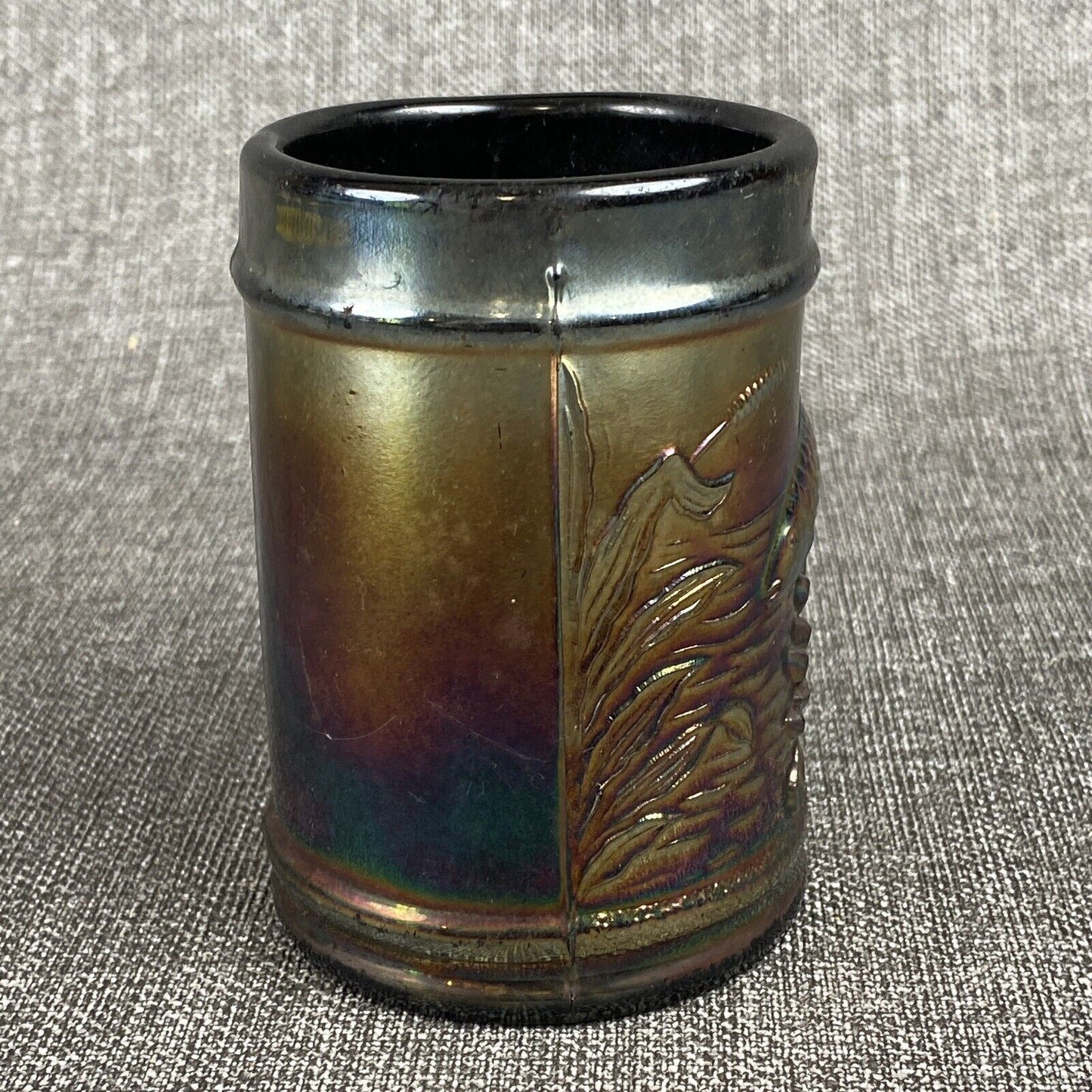 Vintage Dugan Fisherman's Mug Iridescent Fish Carnival Glass