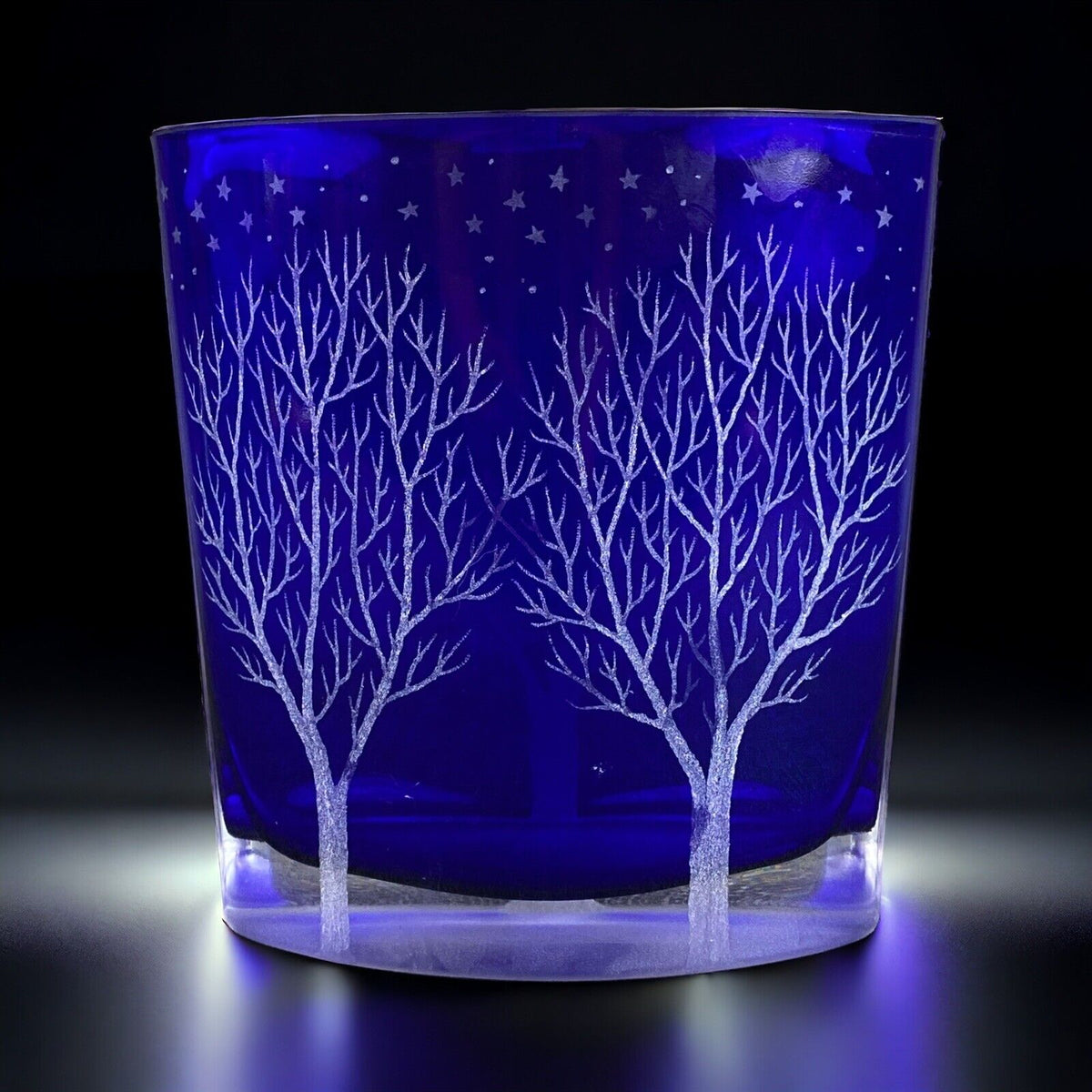 HAND-SIGNED R Lapsys Winter Solitude Cobalt Blue Crystal Glass Vase