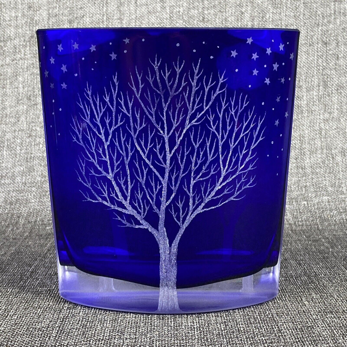 HAND-SIGNED R Lapsys Winter Solitude Cobalt Blue Crystal Glass Vase