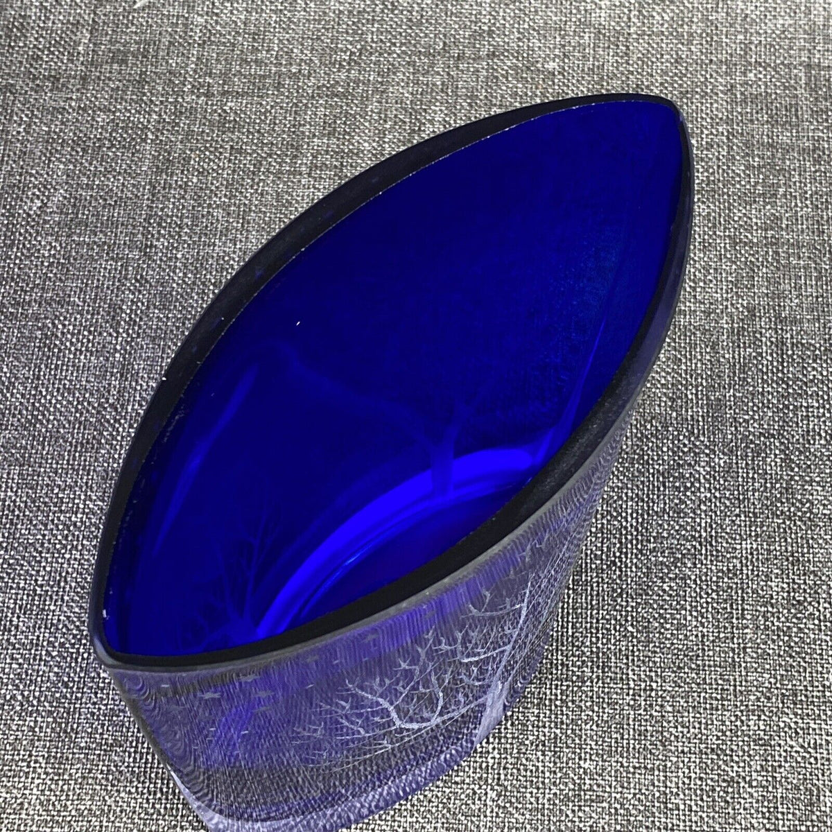 HAND-SIGNED R Lapsys Winter Solitude Cobalt Blue Crystal Glass Vase