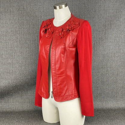 Peter Nygard Leather Jacket with Knit Lining Size Petite Small