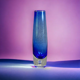 Controlled Bubble Cobalt Blue Art Glass Vase 11" Hand Blown