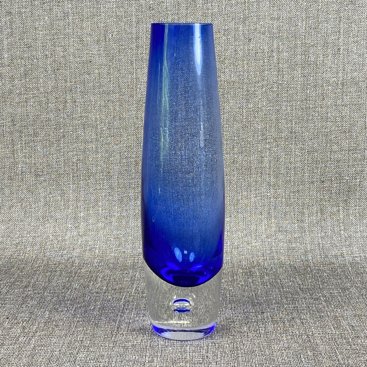 Controlled Bubble Cobalt Blue Art Glass Vase 11" Hand Blown