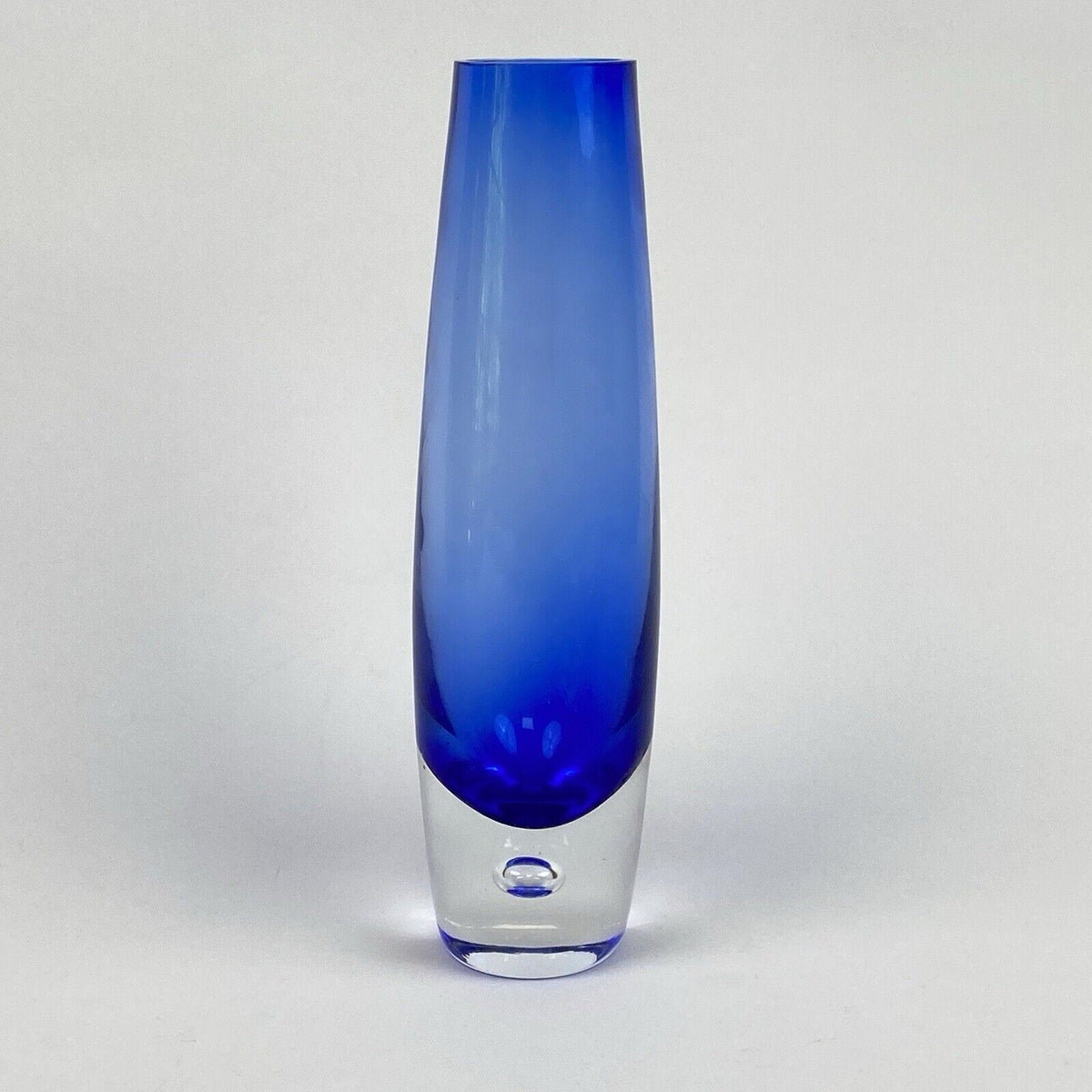 Controlled Bubble Cobalt Blue Art Glass Vase 11" Hand Blown