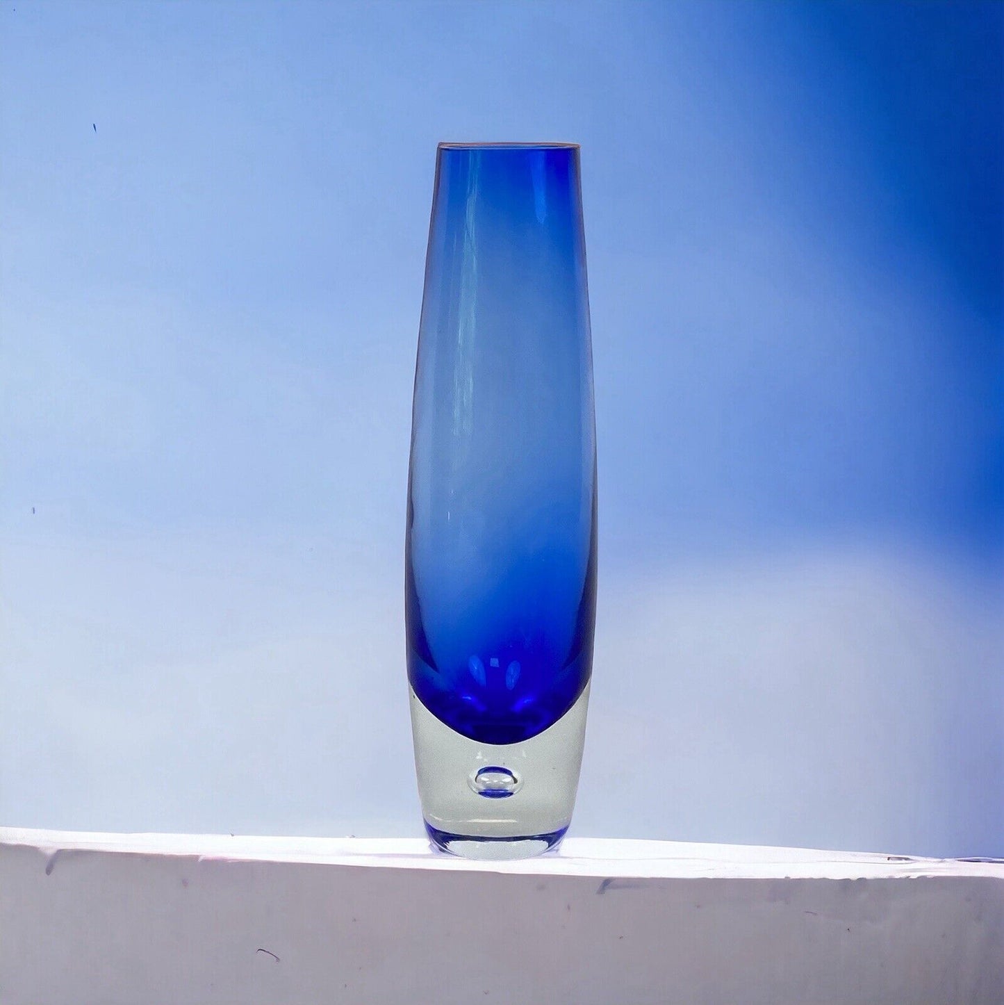 Controlled Bubble Cobalt Blue Art Glass Vase 11" Hand Blown