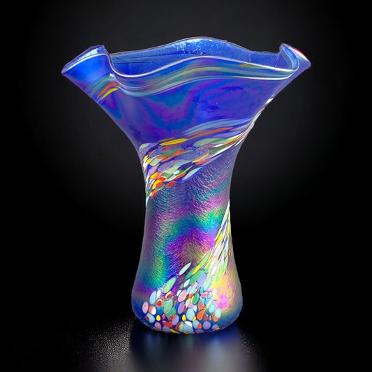 Amazing Vintage Handblown Art Glass Vase Blue and Multicolor (Rainbow Colors)