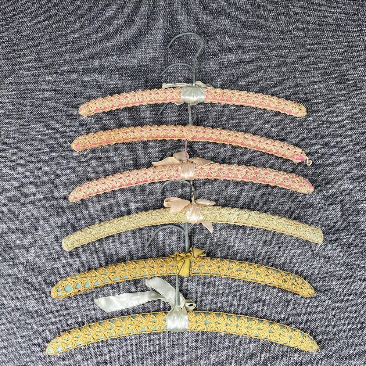 Vintage Covered Hangers Knit Handmade Metal and Plastic