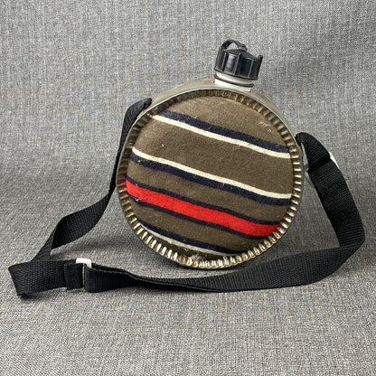 Vintage Wool Felt Covered Canteen  Red, Black and White Stripes