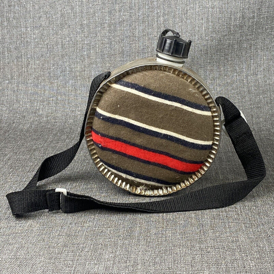 Vintage Wool Felt Covered Canteen  Red, Black and White Stripes