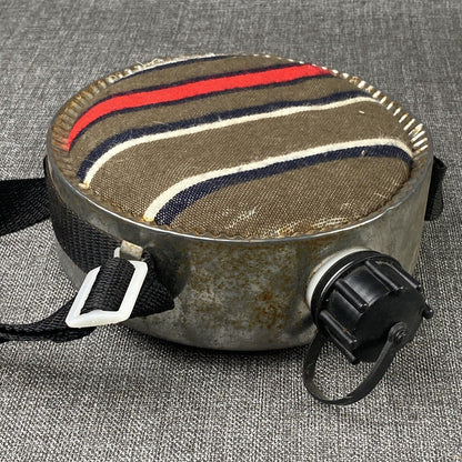 Vintage Wool Felt Covered Canteen  Red, Black and White Stripes