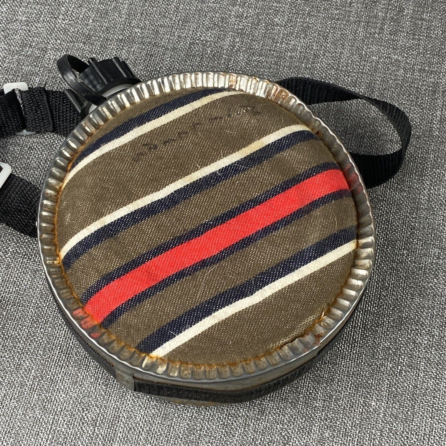 Vintage Wool Felt Covered Canteen  Red, Black and White Stripes