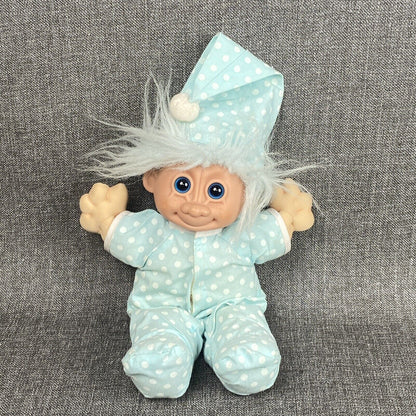 Russ Troll Kidz 15" BABY DOLL cloth body blue hair Pajamas