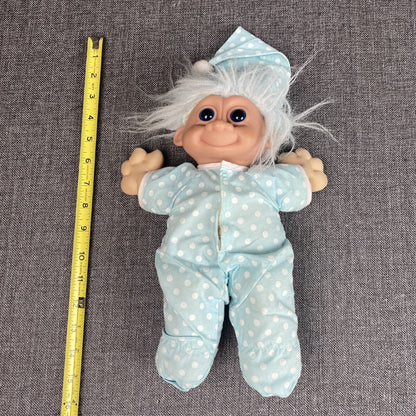 Russ Troll Kidz 15" BABY DOLL cloth body blue hair Pajamas