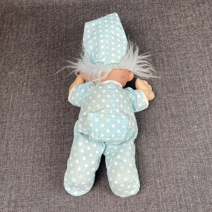 Russ Troll Kidz 15" BABY DOLL cloth body blue hair Pajamas
