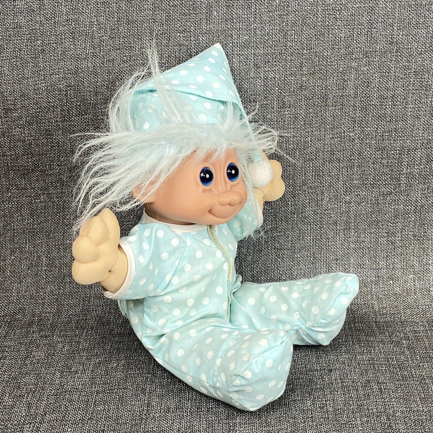 Russ Troll Kidz 15" BABY DOLL cloth body blue hair Pajamas