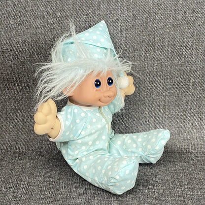 Russ Troll Kidz 15" BABY DOLL cloth body blue hair Pajamas
