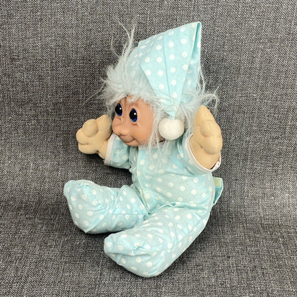 Russ Troll Kidz 15" BABY DOLL cloth body blue hair Pajamas