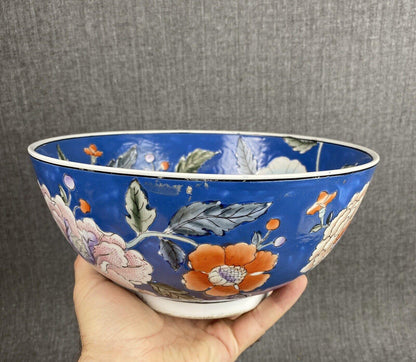 Hand Painted Vintage Macau Chinese Large Porcelain Bowl 10"