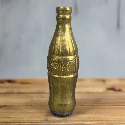 Brass Coca Cola Bottle Vase 7" MCM Mid Century Modern Coke Advertising Deco