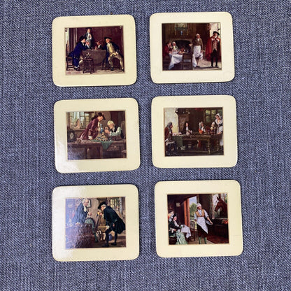 Vintage English Coasters Set 6 , Georgian Motives Made in England size: 3.5"x3"