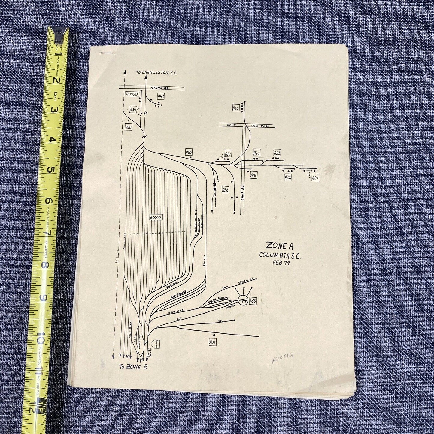 SOUTHERN RAILWAY Columbia , Cayce , SC Railroad Yard Sketch, Outline 2/1979