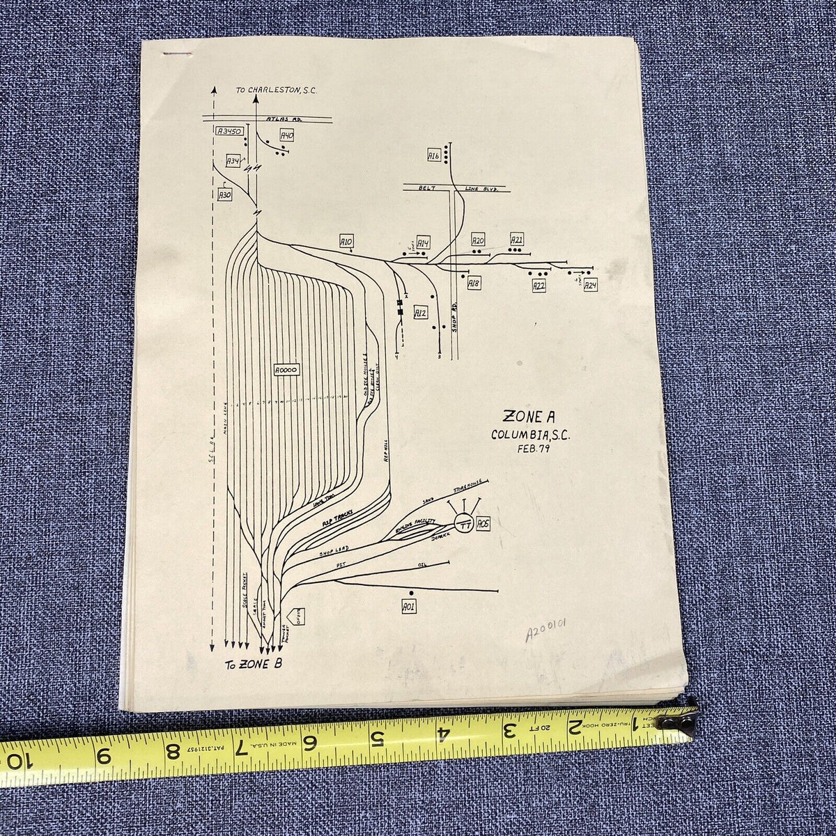 SOUTHERN RAILWAY Columbia , Cayce , SC Railroad Yard Sketch, Outline 2/1979