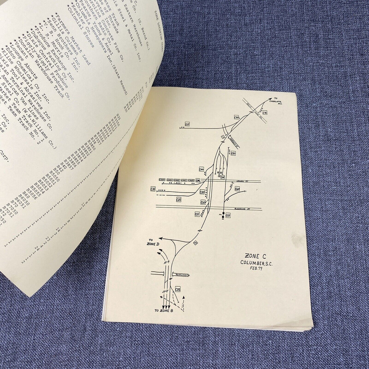 SOUTHERN RAILWAY Columbia , Cayce , SC Railroad Yard Sketch, Outline 2/1979