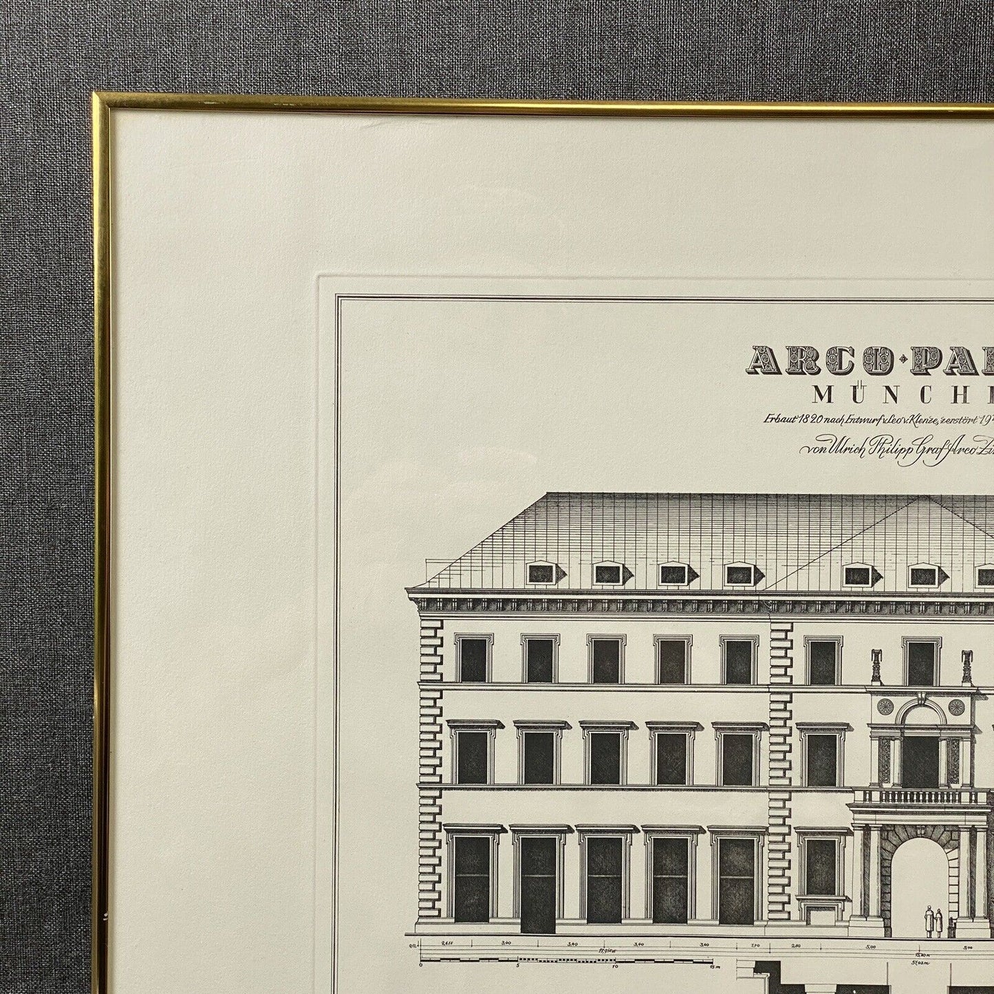 Arco Palais Munich Germany Building Engraving Framed 27"x21"