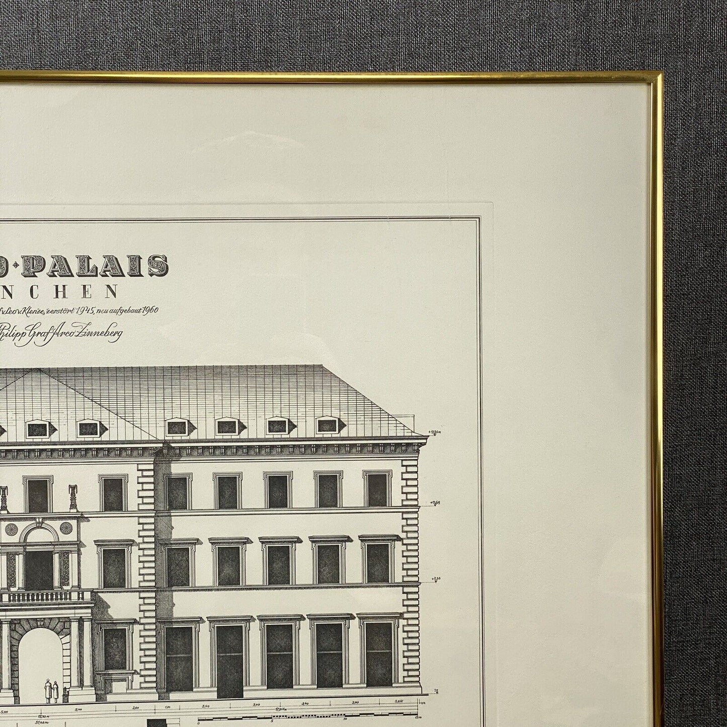 Arco Palais Munich Germany Building Engraving Framed 27"x21"