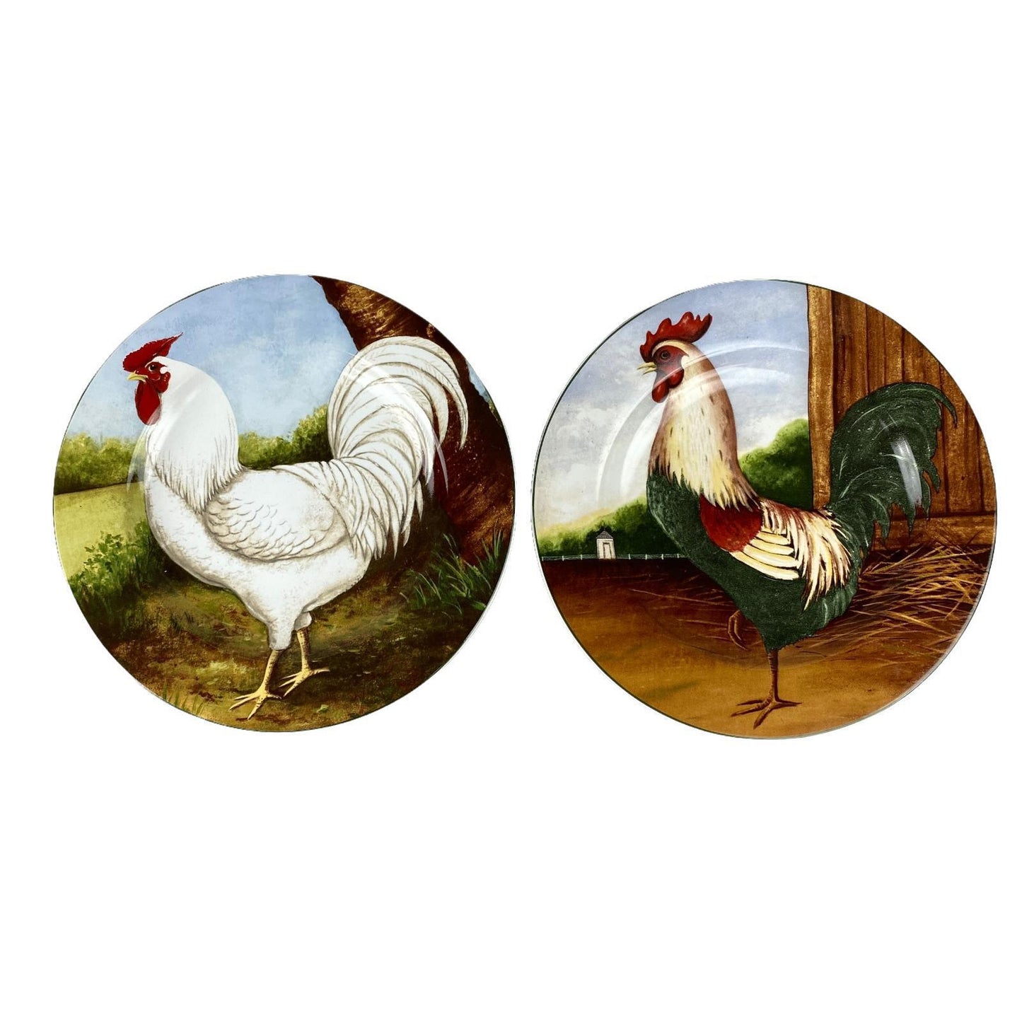 Set of 2 David Carter Brown Collection On the Farm  8 1/4"  Rooster Plate