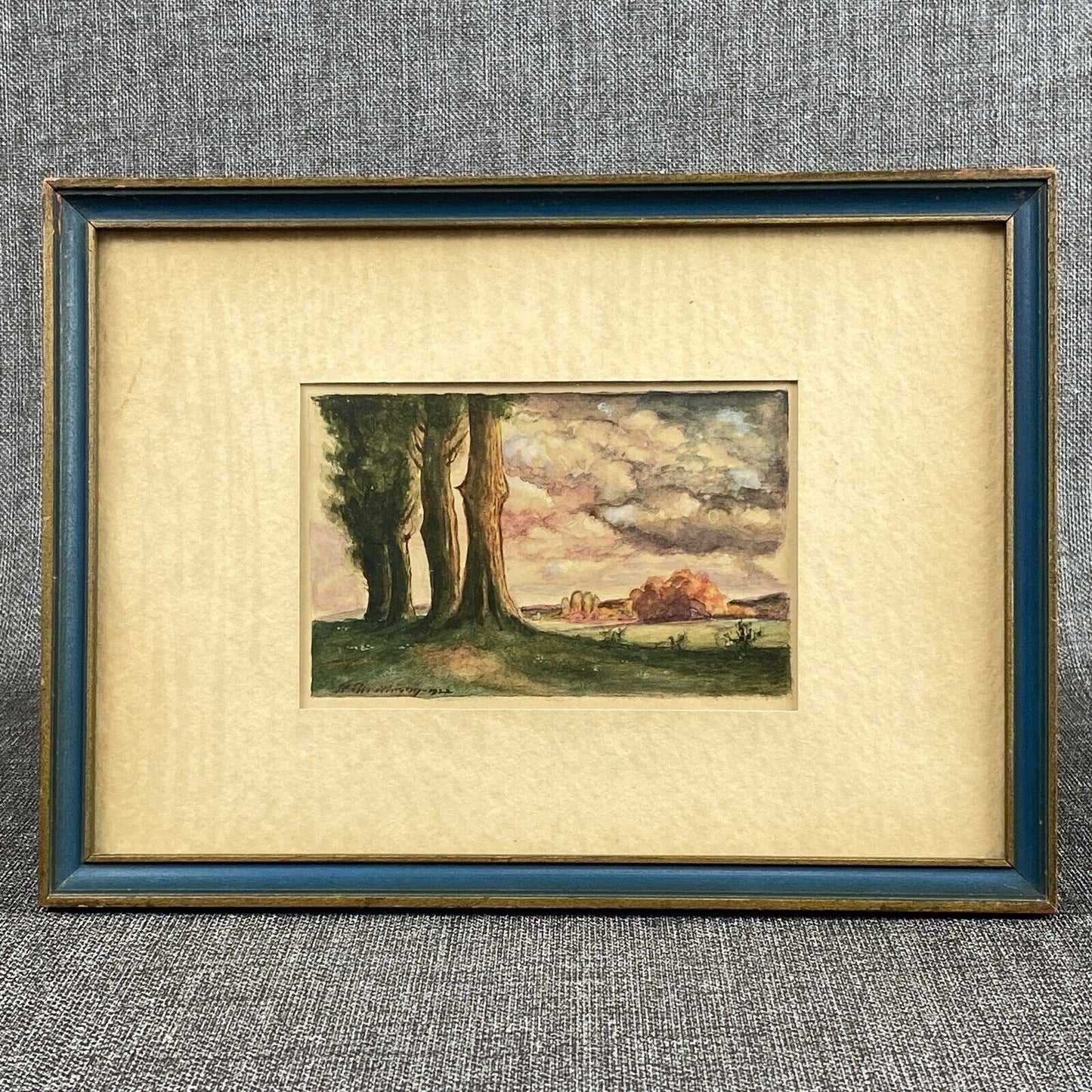 Antique SIGNED and Dataed 1922 Konrad Original Watercolor 10.5" x 7.5"