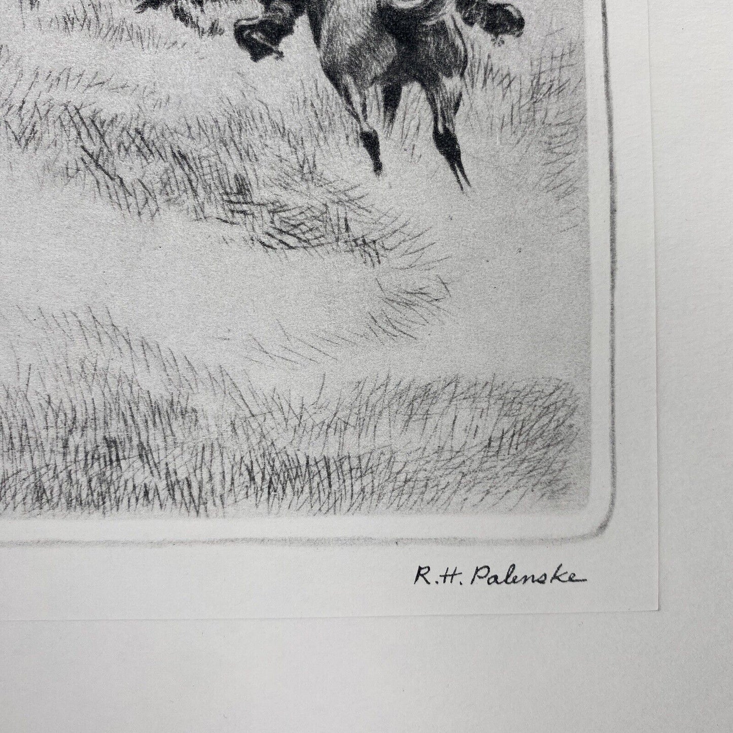 Vintage R.H Palenske Etching Talio-Chrome 'Fording the River' Western