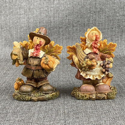 Anthropomorphic Thanksgiving Pilgram Turkeys Figures Girl and Boy (NOS)