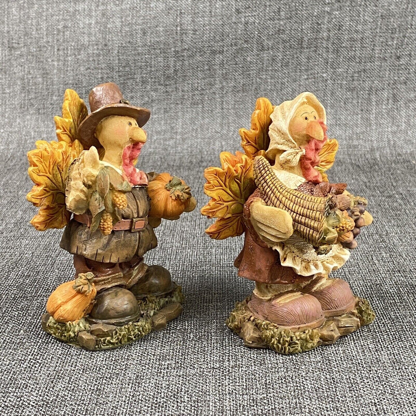 Anthropomorphic Thanksgiving Pilgram Turkeys Figures Girl and Boy (NOS)