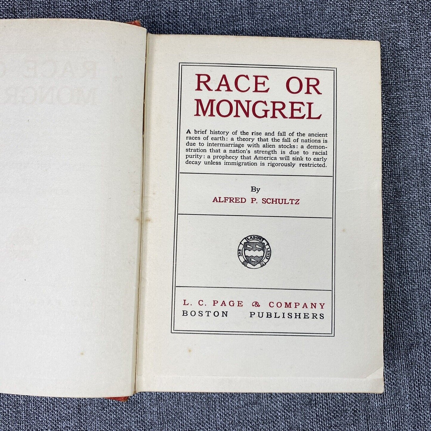 Race or Mongrel by Alfred P. Schultz 1908 , Antique Book