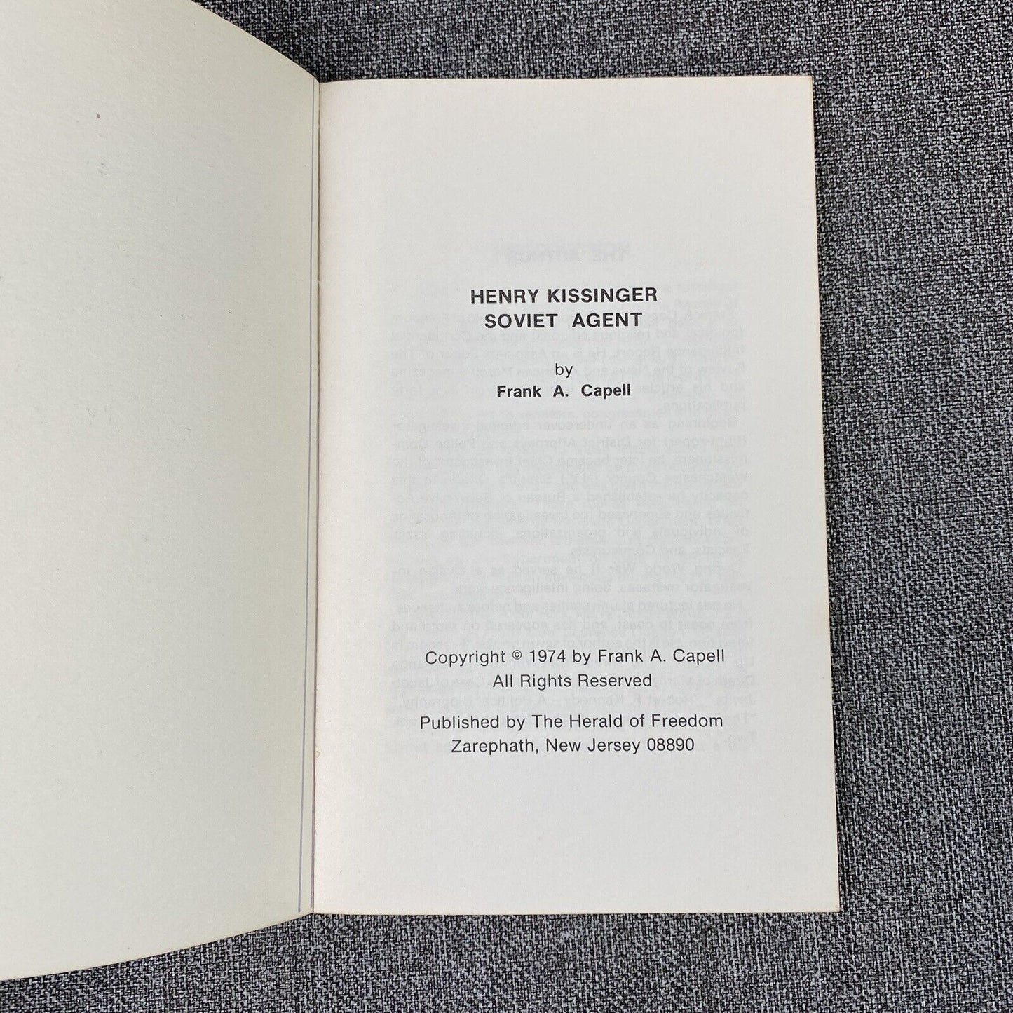 Henry Kissinger - Soviet Agent by Capell, Frank A 1974