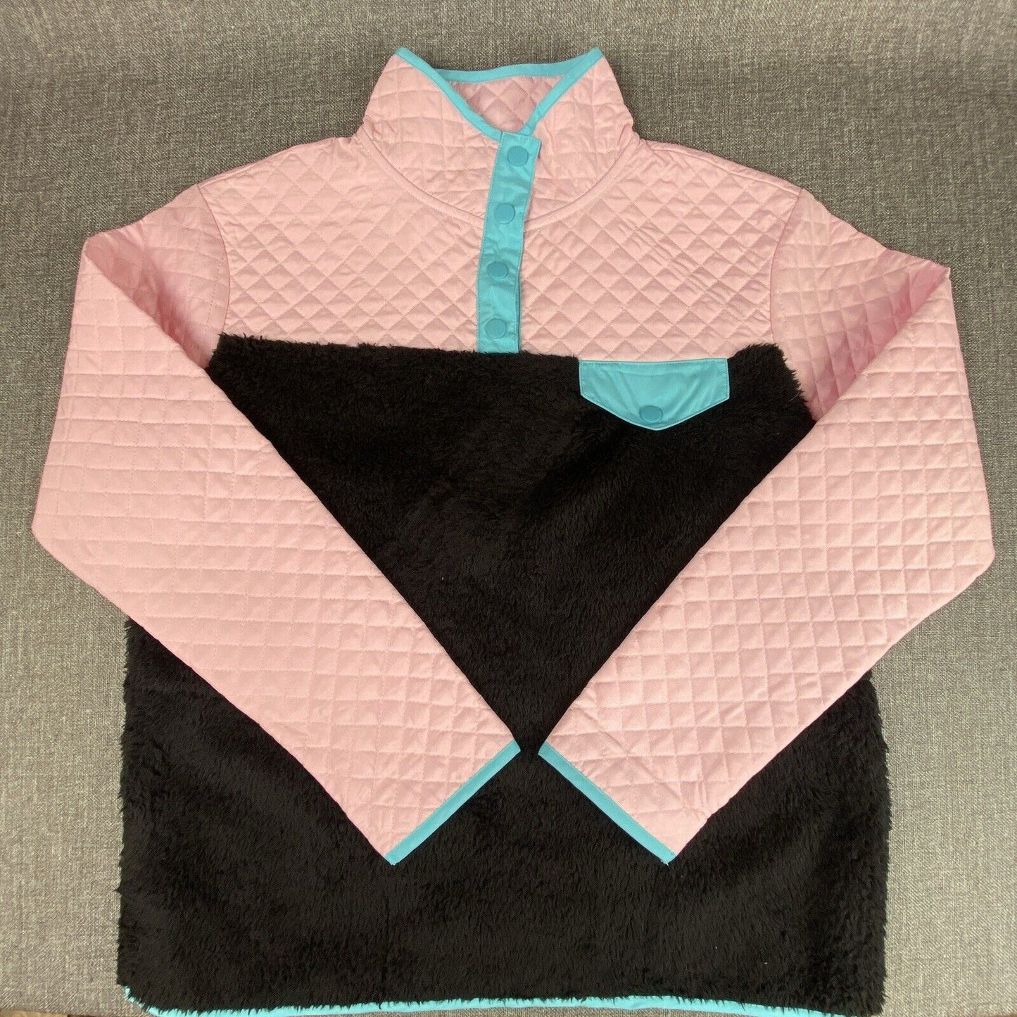 Cabana By Crown & Ivy Pullover Womens S Pink Black Teal Quilted Snap Closer